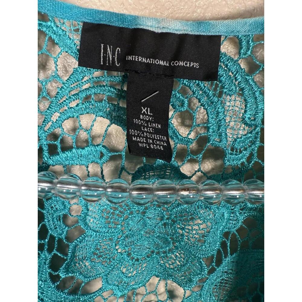 INC International Concepts Open Front Sz XL TieDye Lace Back Ruched Linen Jacket - Picture 2 of 5